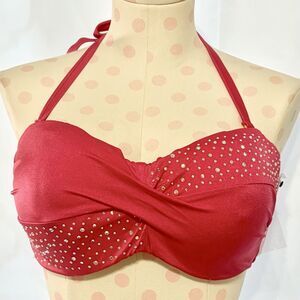 Victoria's Secret Bright Pink Bandeau Jeweled Bikini Swim Top W/Strap - 38D -NWT